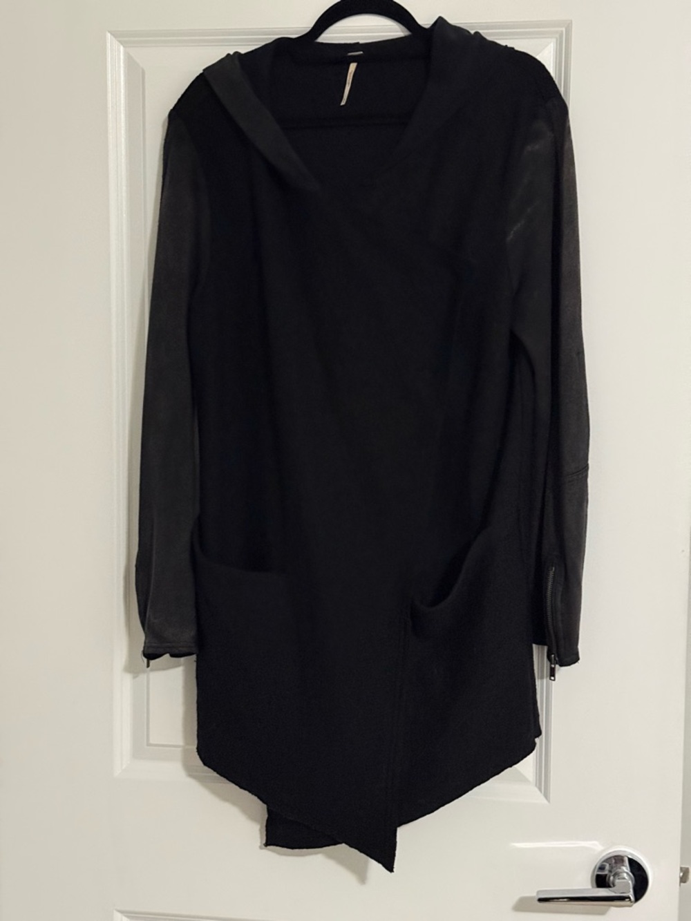 Free People Black Duster Cardigan Moto Style with Asymmetric Hem